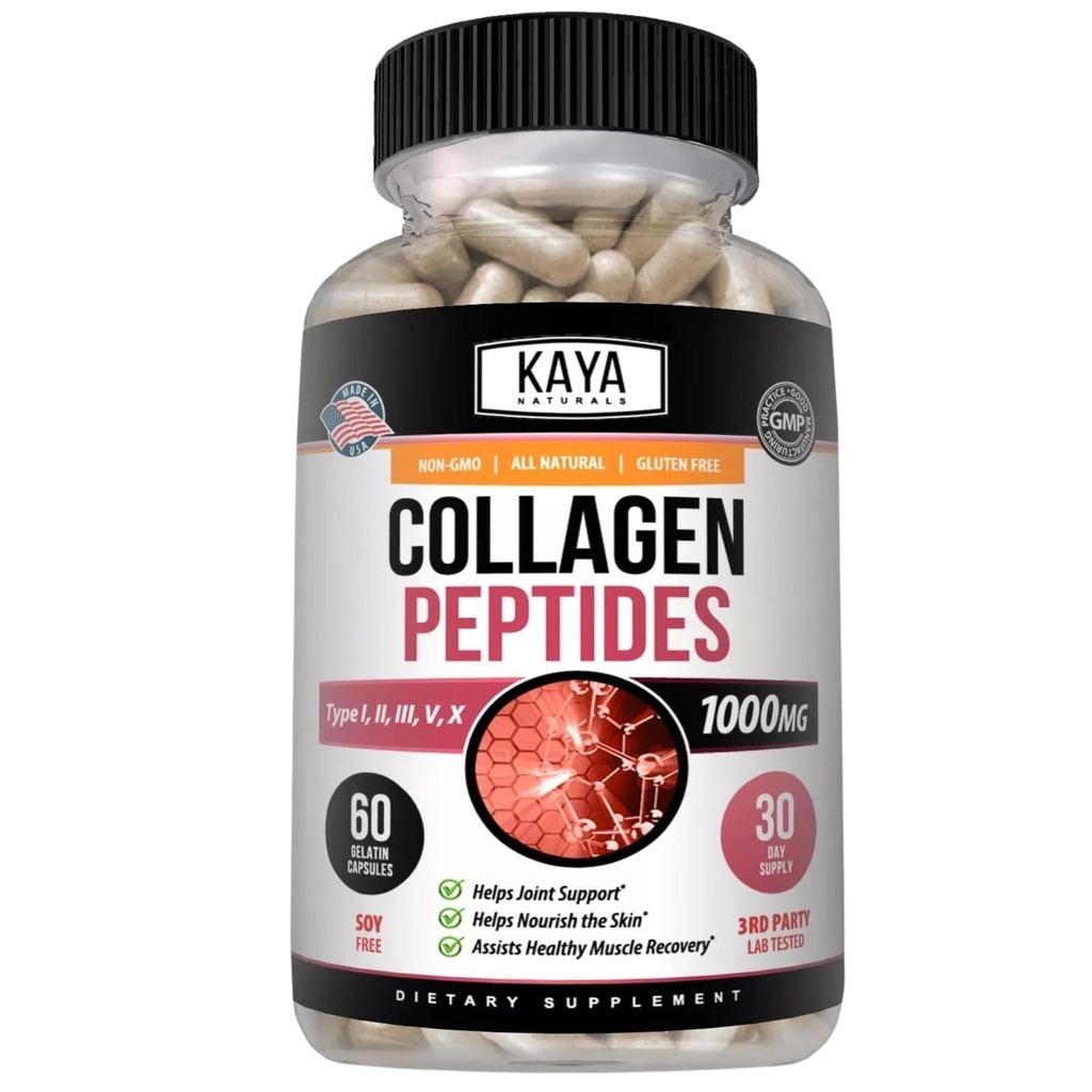 Kaya Naturals Multi collagen peptidi kompleksni prašek za ženske in moške, vrste I, II, III, V & X 