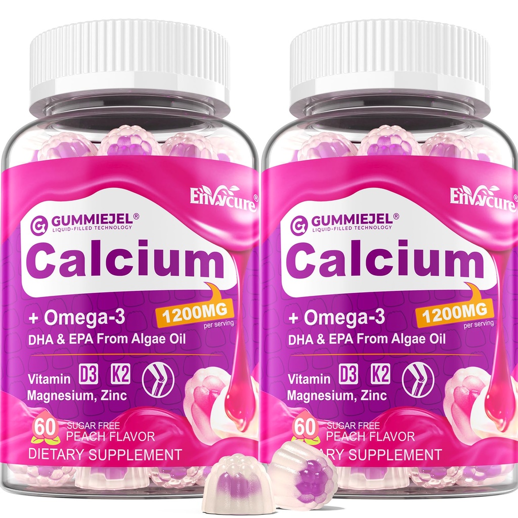 Brez sladkorja kalcijev citrat Gumies 1000mg w/vitamin D3 K2, magnezij, cink, bor, mangan, baker za kosti, mišice in imuno, končna absorpcija Kalcij dodatek za ženske in moške - Vegan, 120 Cts