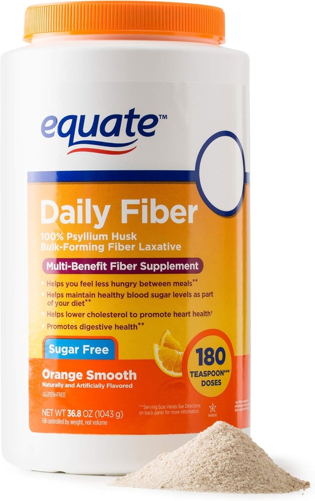 Equate - terapija z vlakni, gladka tekstura, oranžna aroma, prašek, 36,8 oz, brez sladkorja 180 odmerkov