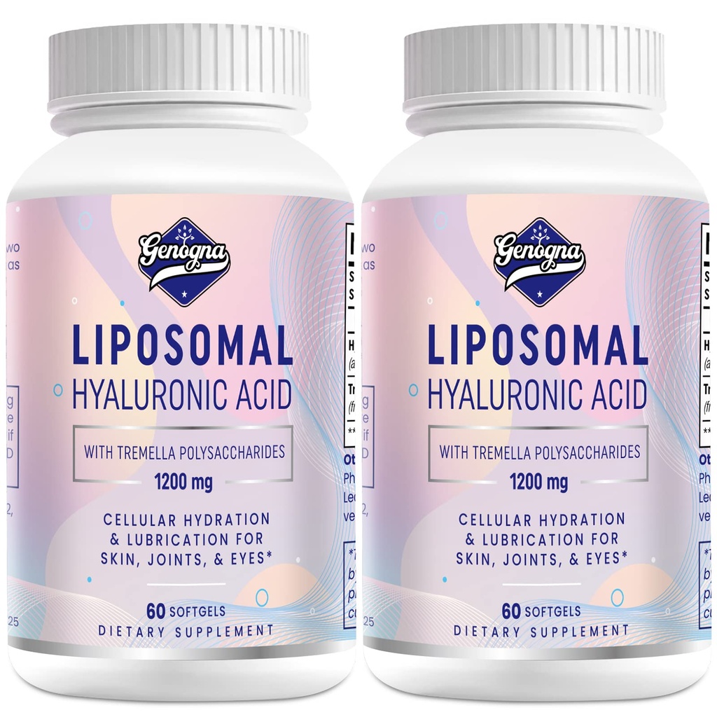 Liposomska hialuronska kislina dopolnila 1000 mg-visoka biorazpoložljiva dietna hialuronska kislina kapsule 200 mg Tremella polisaharidi za dvojno moč hidracijo kože, skupna maziva,2 pakiranje