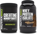 NutraBio Kreatin Monohidrat, nearomatiziran, 500g in sirotkin izolat beljakovin, nizozemska čokolada, dopolnilna mešanica - mišična energija, rast, okrevanje in moč