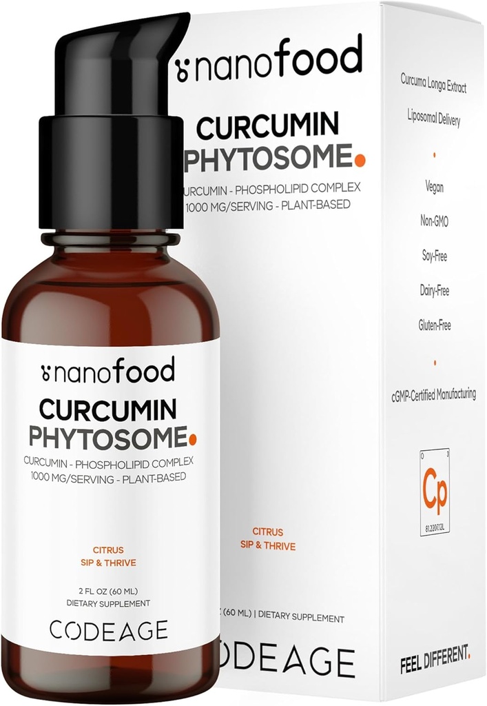 Koda Liposomski kurkumin Phytosome Liquid Supplement, Kurkumin Veganske tekoče kapljice, rastlinsko-bazna kurkuma Longa Dropper, Curcumina, Sončnica Fosfolipid, Sugar-free, Citrus Flavor, 2 fl oz