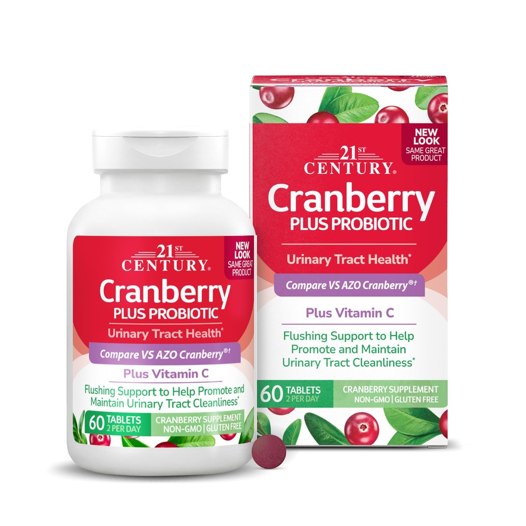 21. stoletje Cranberry Plus probiotične tablete, 60 število