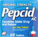 Pepcid AC Originalna moč Zgaga Relief tablete, Preprečuje in sprošča zgago zaradi prebavnih kislin in Sour Stomach, 10 mg Famotidin za zmanjšanje in nadzor kisline, hitro delovanje, 60 Ct