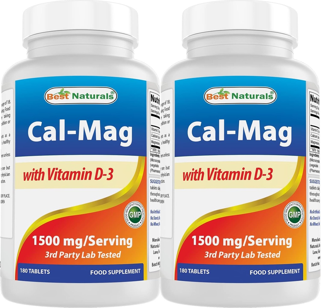 Najboljši naravni kalcij Magnezij z vitaminom D3 1500mg Serviranje 180 Tablete (180 Count (Pack of 2))