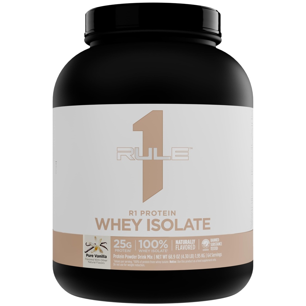 Pravilo 1 Seveda aromatizirani izolat beljakovin R1 Whey - čista formula s 25 g beljakovin in 6 g BCAA Ekskluzivno izolirani in hidrolizirani viri za regeneracijo vadbe (4,3 funta*, Pure Vanilla)