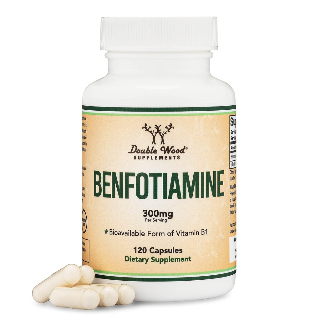 Benfotiamin 300 mg Servings (Tretja stranka testirana, 120 Kapsule, 150mg na Cap) Non-GMO, za povečanje ravni tiamina B1 (bolj absorbira kot tiamin, maščobe topljiv) z dvojnim lesom