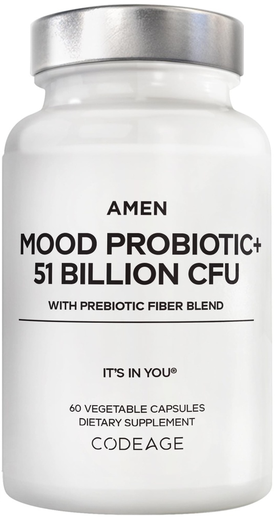 Amen Mood Probiotic dodatek 51 milijard CFU - Organski prebiotiki in probiotiki - Acidophilus Probiotic tablete, Fibers - Mood Organic Ashwagandha, borovnice - Vegan & Non-GMO - 60 kapsul