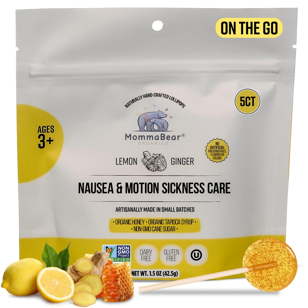 MammaMedear slabost in gibanje Bolezen Lizike – Non-GMO Lemon & Ginger Candy za slabost – Organic Lizike za otroke 3+ & Nosečnice za lajšanje Queasiness – Otroci potovanja esencials (5 paket)