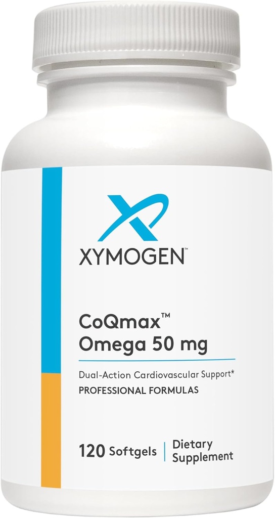 XYMOGEN CoQmax Omega 50 mg - CoQ10 + ribje olje Omega 3 Dodatek - Dvoakcija Heart Health Support - koencim q10 + Specializirano ribje olje za 3X Večja absorpcija EPA DHA (120 Softgels)