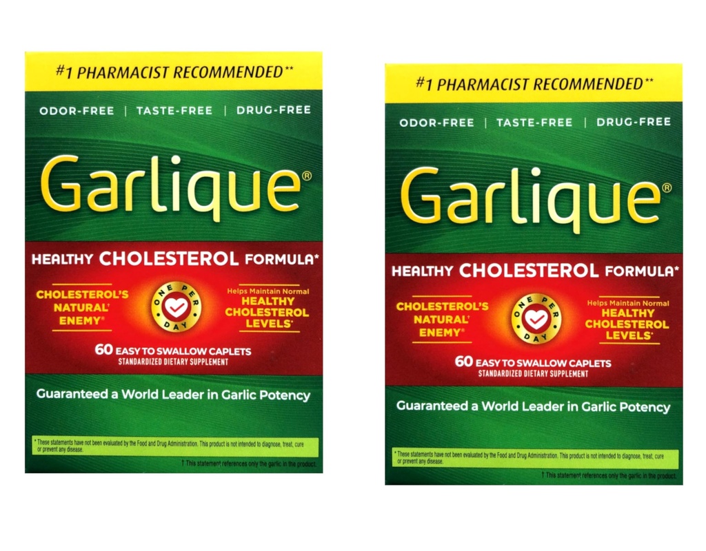 Garlique Healthy Cholesterol Formula s 5000 μg Alicina, 60 Enteric Coated Caplets (paket z 2)