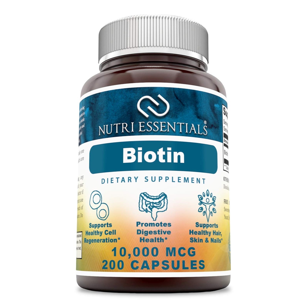 Biotin 10.000 Mcg 200 Kapsule (Non-GMO)- Podpira zdrave lase, kožo in nohte - spodbuja pomlajevanje celic in proizvodnjo energije