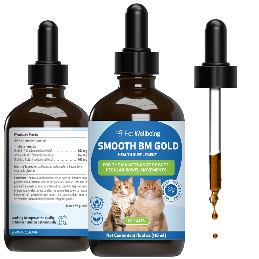 Pet Wellbeing Gladko BM zlato za pse in mačke - zaprtje Relief & Stool Mehčalo, Podpira zdravo Bowel gibanja - Naravni zeliščni dodatek 4 oz (118 ml)