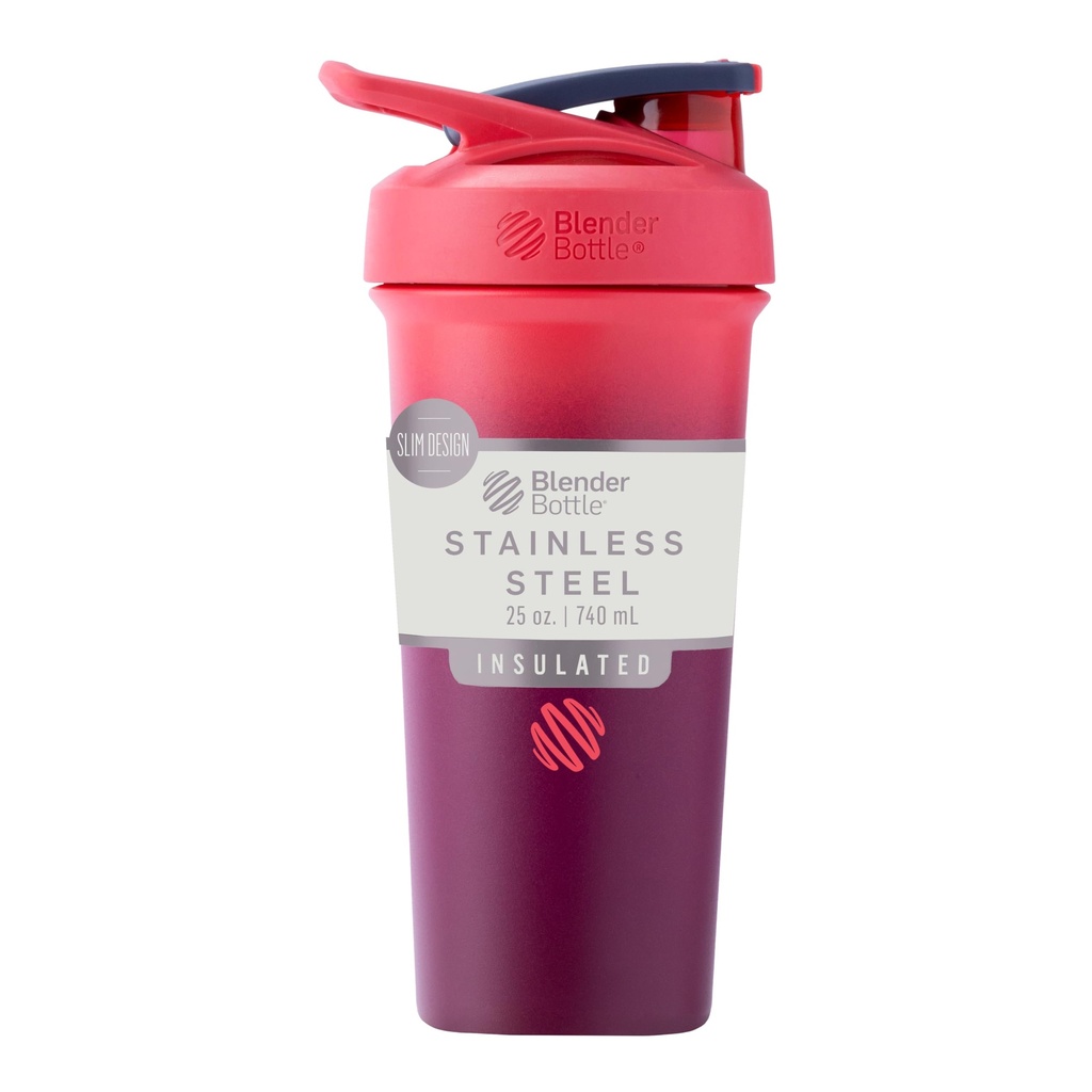 BlenderBottle Sport Sleek Insulated Stainless Shaker Steklenica z žico Whisk, 25-Ounce, Sangria Ombre – Beljakovine Shake & Hidracija za športnike & Fitness Enthusiasts, enostavno mešanje, Slim Easy to Hold, ohranja pijače hladno, zaklenjeno Lid