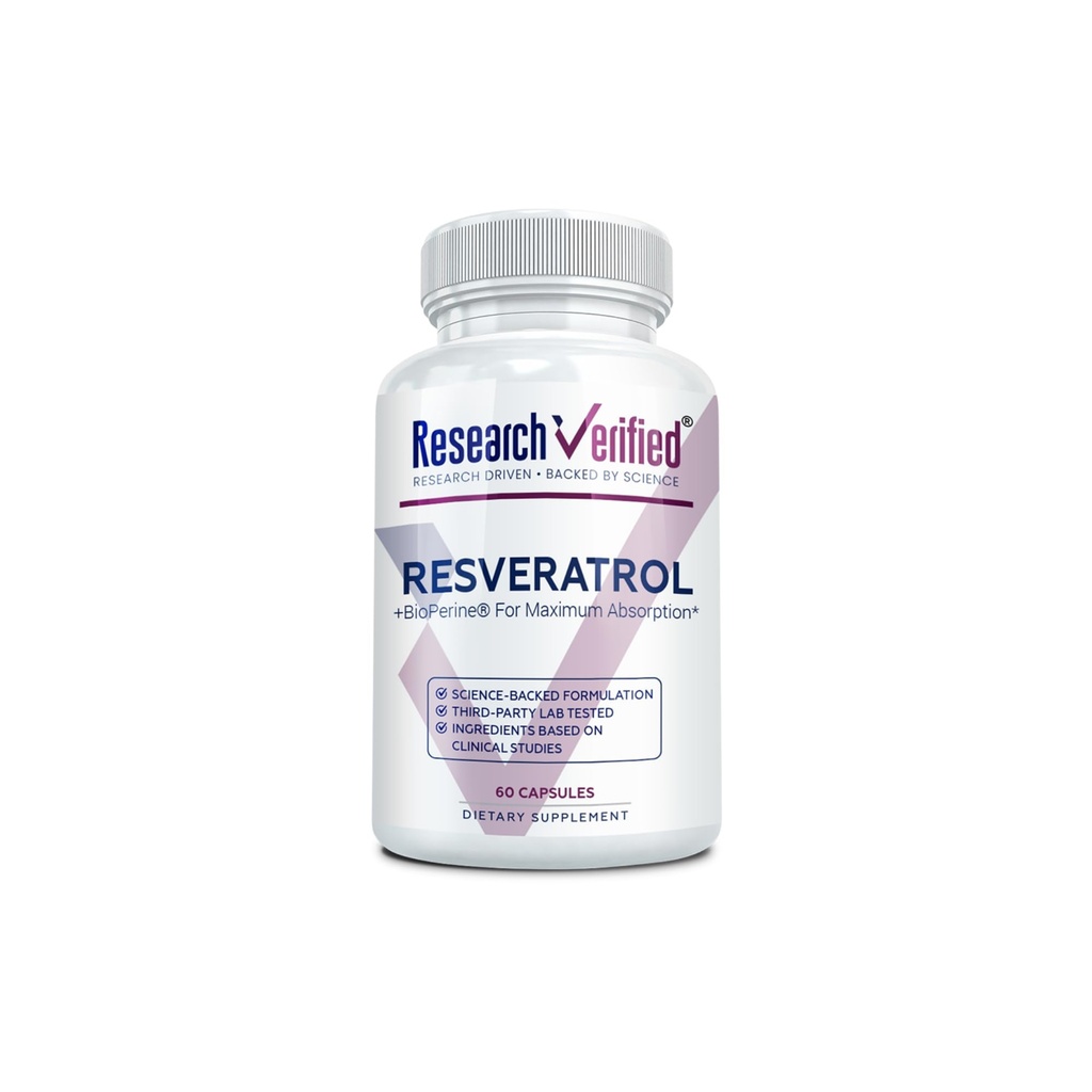 Raziskave Preverjeni Resveratrol - 98% Trans-Resveratrol 1000 mg, Podpora za preprečevanje staranja - 1 steklenica - 60 kapsul
