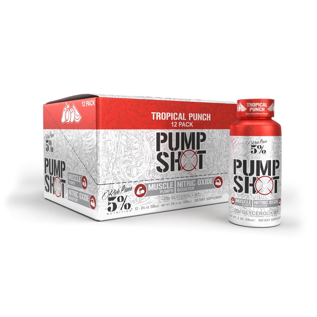 5% Nutrition Rich Piana Pump Shot Liquid Glicerol Nitric Oxide Booster, Stim Free Pre Workout 