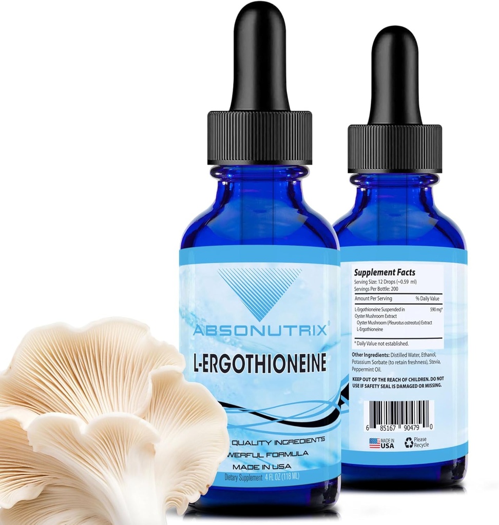 Absonutrix L-Ergotioneine Liquid Supplement 590 mg, 200 Serving, Izdelano v ZDA, Hitra absorpcija, Kakovost Močne sestavine, Ne-GMO, GMP Certified Facility, Cruelty-free izdelki