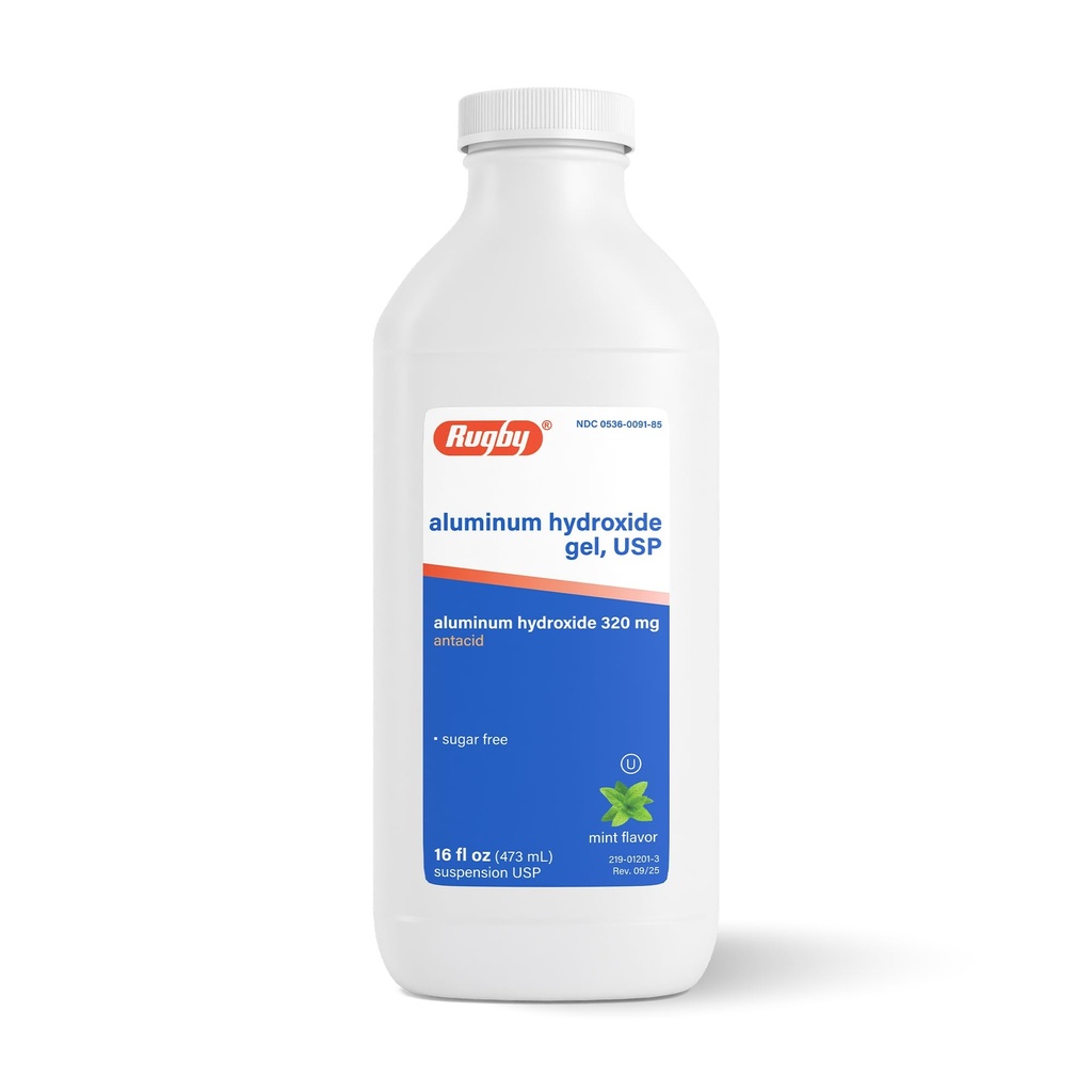 Rugby 320 mg Aluminij Hydroxide Gel, USP - Antacid Tekoči želodci, prebavne motnje in zgaga Relief - Sugar-free - Mint aromated - 16 Fl. Oz. (1 pakiranje)