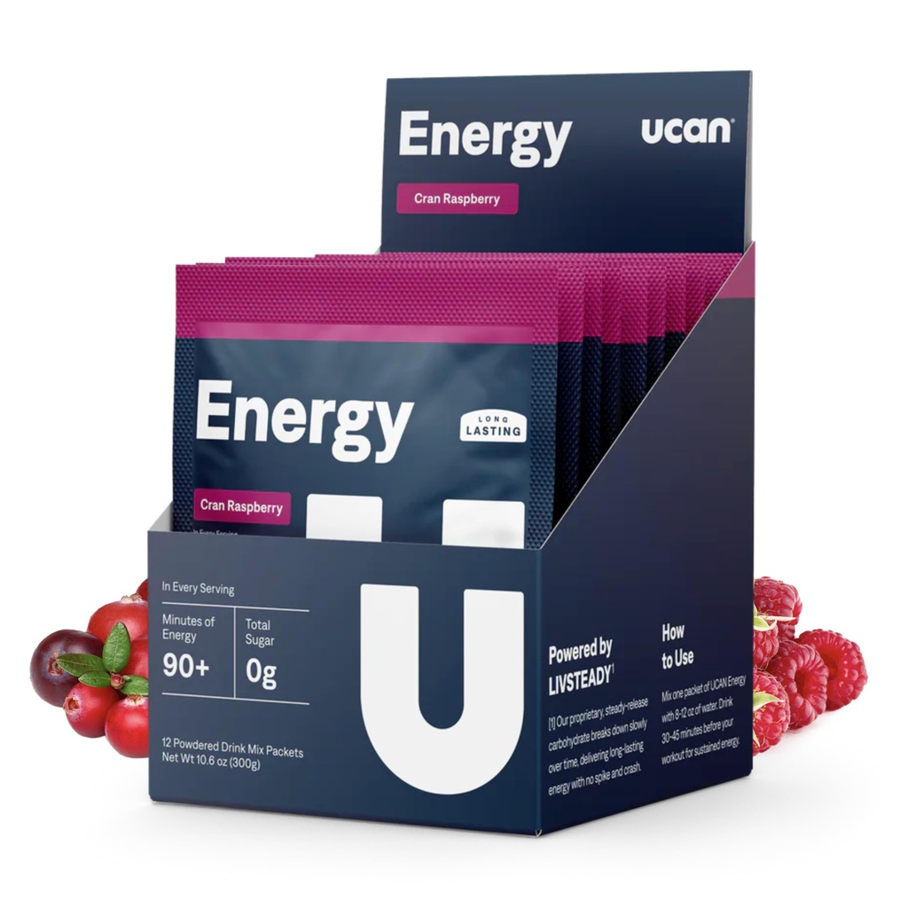 UCAN Energy Powder, Cran-Raz, Keto, Sugar-free Pre & Post Vadba za moške in ženske, Non-GMO, Vegan, Gluten-free, Super za tekače, Gym-Goers in visoke zmogljivosti športniki (12 Servings, 25g)