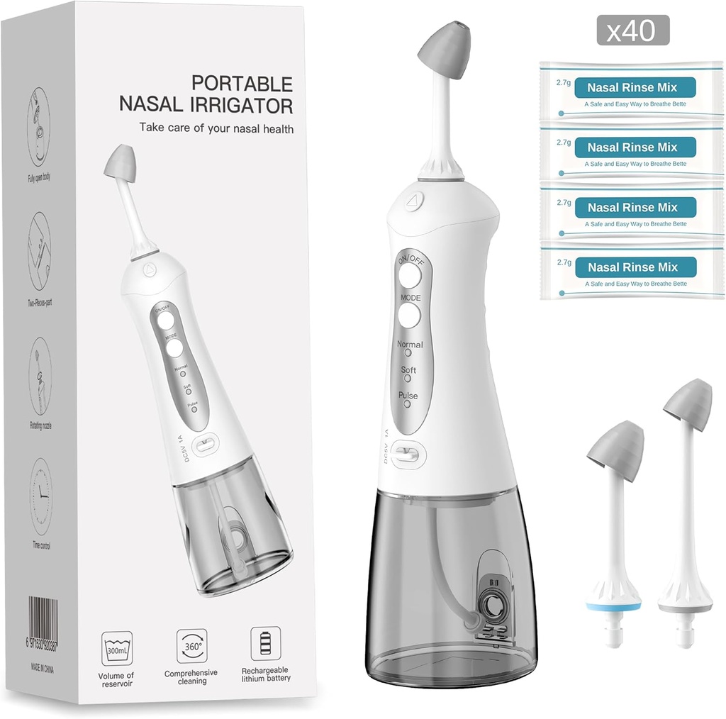 srečo nasmeh Nazal namakanje sistem, Nasal spiranje stroj za sinus Relief, 3 Tlaki Sinus Rinse IPX7 vodoodporni avtomatski Neti Pot s 40 Saline Packets,300ML veliki tank za potovanja in domov