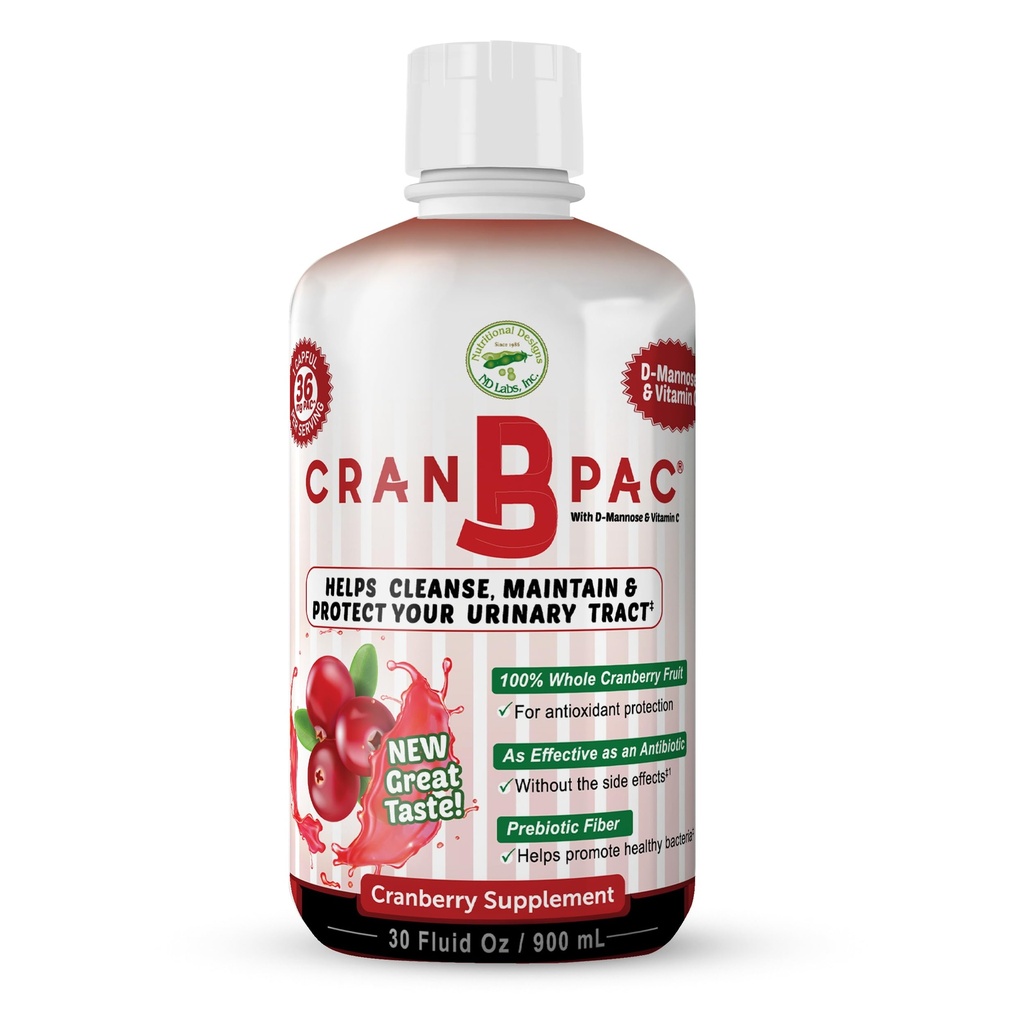 Prehranske oblike Cran-B-PAC Cranberry Supplement, UTI preprečevanje, Sečnina Tract Zdravje za ženske Cranberry koncentrat Tekoči z vitamini, Natural & Non GSO, 36mg PAC Per oz, 30 Oz steklenica
