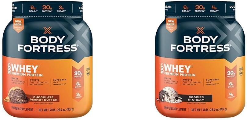 Trdnjava za telo 100% Whey Premium proteini v prahu čokoladno arašidovo maslo in piškotki N' krema, 1,78lbs vsak