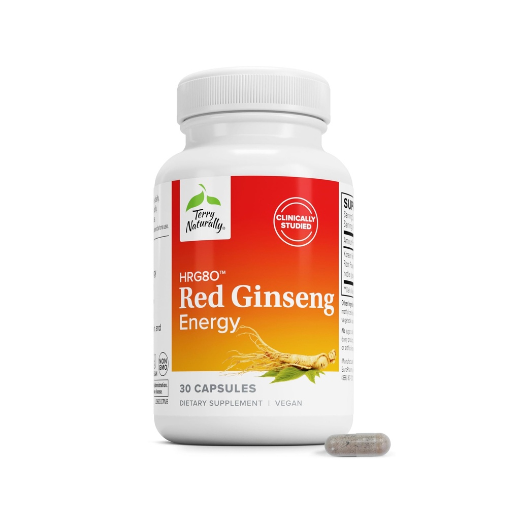 Terry Seveda HRG80 Red Ginseng Energija - Dopolnilo za podporo zdrave energije in fokus - Zeliščni dodatek s korejsko rdeče ginseng Root Powder - Veganske tablete za pomoč zdravo vzdržljivost - 30 kapsul