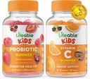 Življenjski probiotik 2 milijarda CFU otroci + vitamin C otroci, Gummies Bundle - odličen okus, Vitamin dopolnilo, Gluten brezplačno, GSO brezplačno, Žvečljivi Gummy