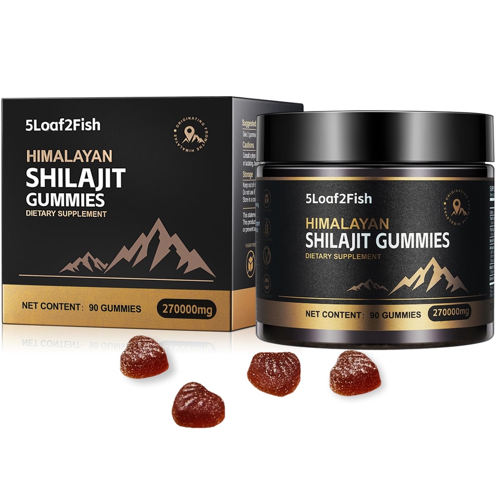 Organic Shilajit Gummies, Pure Himalaan Shilajit Gummies za moške dodatek, Gold Shilajit Gummies za ženske,Naravni 85+ Trace Minerali, Ashwagandha, Izvleček črnega olja, 90 Gummies