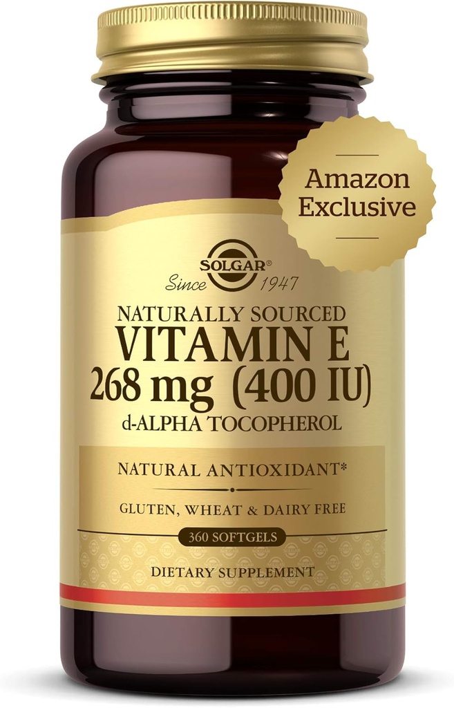 Solgar Vitamin E 268 mg (400 i.e.), 360 Alpha softgels - naravni antioksidant, kožna in imunskega sistema podpora - naravno izostreni vitamin E - Gluten Free, Dairy Free - 360 Servings