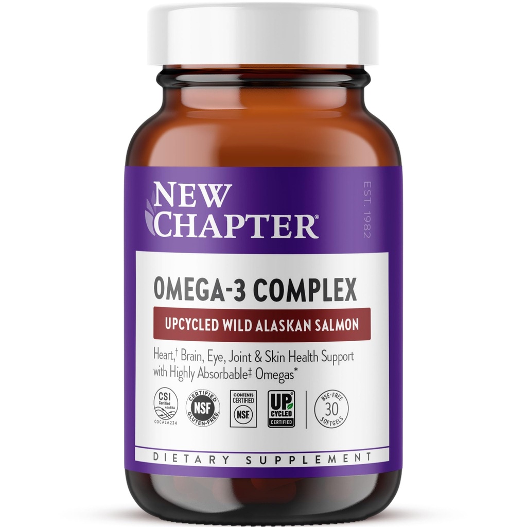 Novo poglavje Omega-3 Complex, 1000mg softgels, ribje olje dodatek Wild Aljaska Salmon za srce, možgani, oči, Joint & Skin Health Support - 30 Count