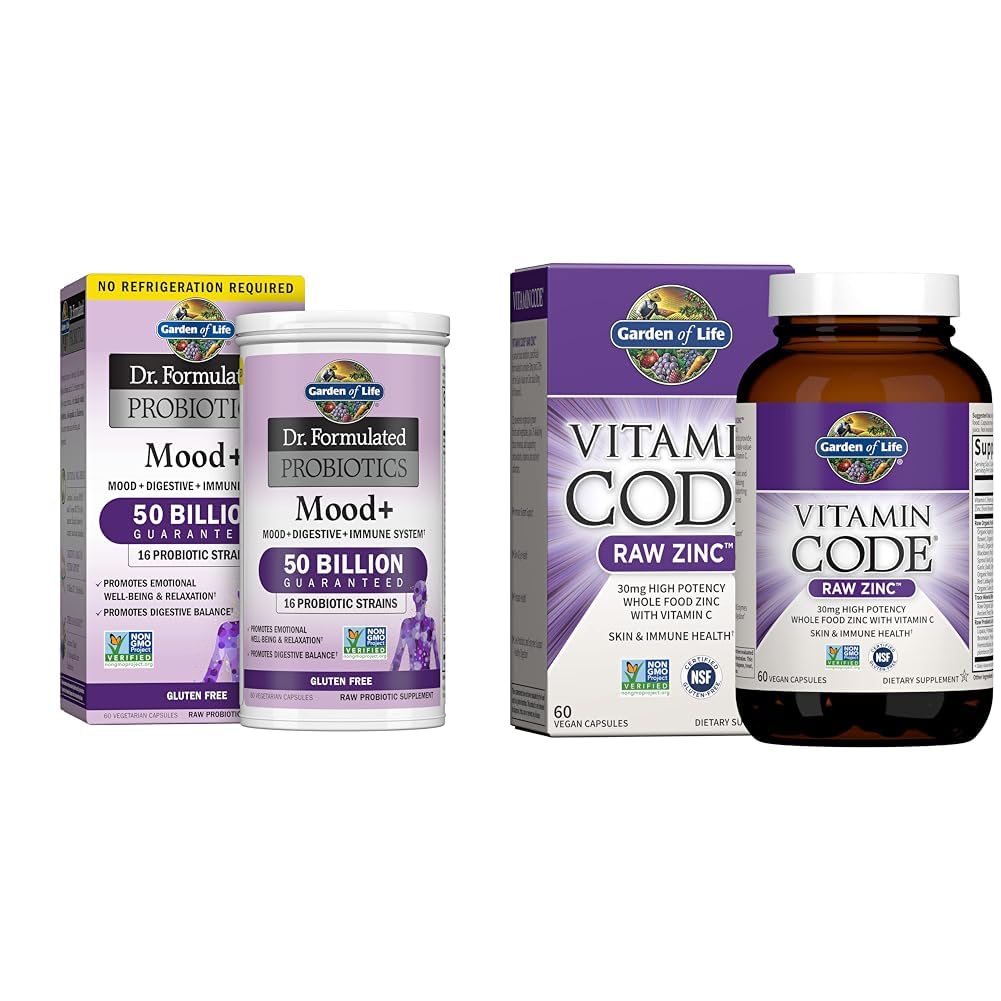 Vrt življenja Dr. Oblikovani probiotiki Mood+ Acidophilus Probiotic dopolnila & Cinkov dopolnila 30mg Surovega cinka in vitamina C Multimineralni dodatek