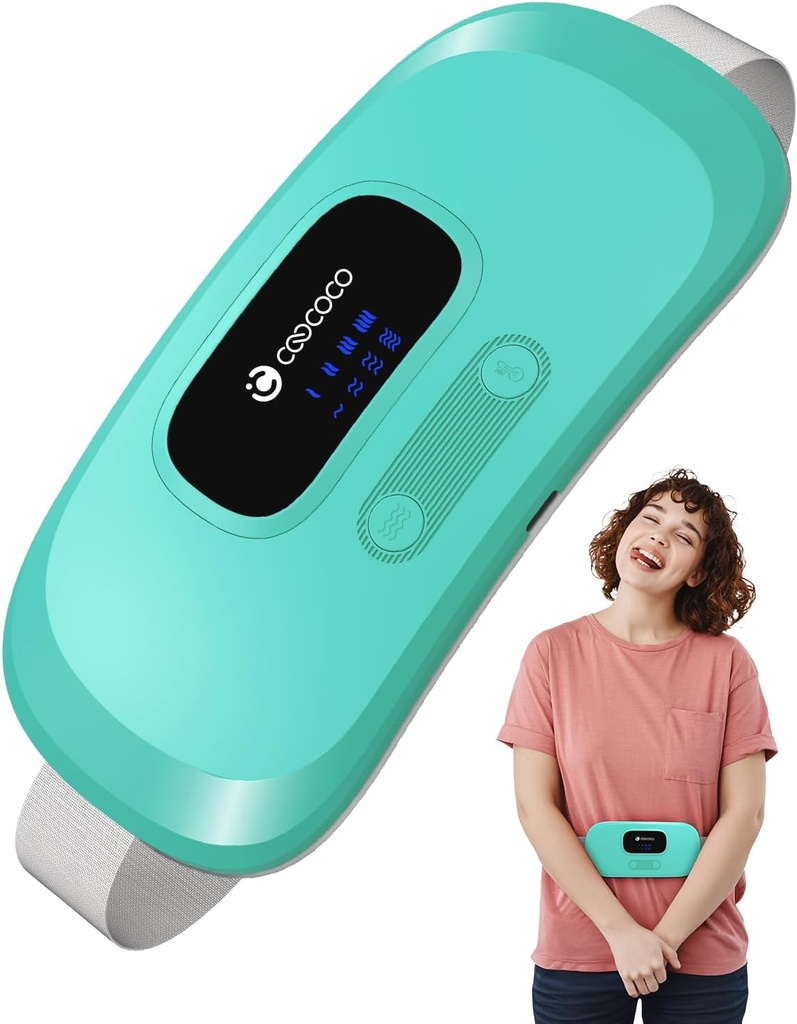 CooCoCo Prenosni ogrevalni pad za periodne krate, Akumulatorski pas za menstrualne krate Relief, 3S Fast Heat Pad s 4 ravni toplote in 4 vibracijski načini, Darila za ženske dekle, Zelena
