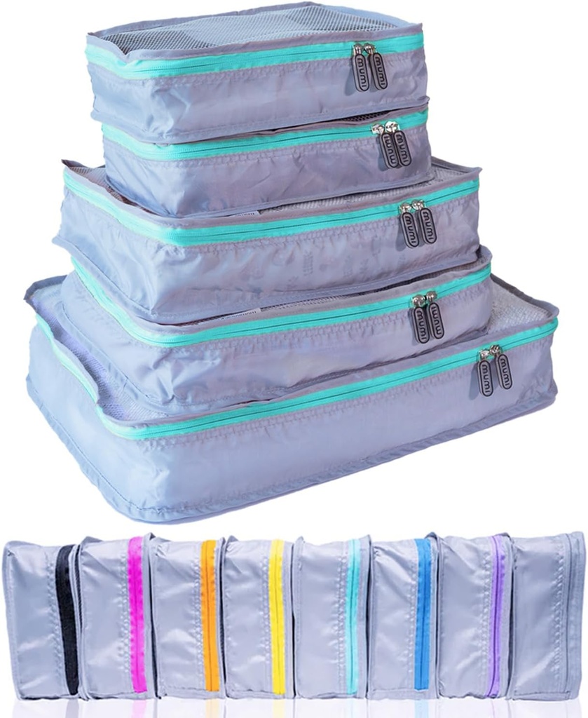 MUMI Pakiranje kocke – 5-Piece Kompresija Pakiranje kocke za potovanja, Prtljaga Organizatorji za kovčke, Nošenje na vrečke, Backpacks, in Duffel vrečke – Vesoljsko-Saving Travel Essentials - Aqua