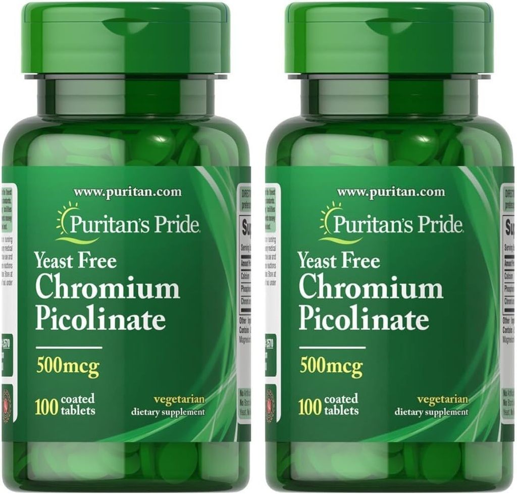 Puritan's Pride Chromium Pikolinat 500 Mcg Kvas brezplačno, 100 Število (Pack z 2)
