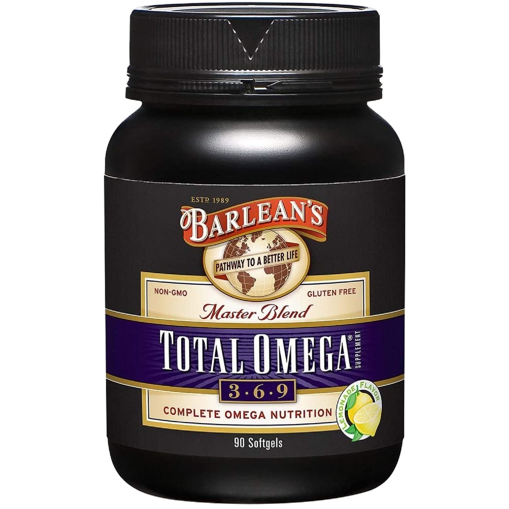 Barlean's Total Omega 3 6 9 Softgels, Mešano ribje olje dodatek z borage in laneno olje, 1.000 mg Omegas ALA, EPA, DHA in GLA za skupno podporo in zdravje srca, 90 Count