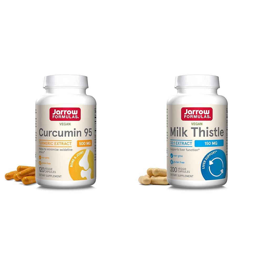 Jarrow Formule Curcumin 95 500mg - Do 120 Serving (Veggie Caps) & Milk Thistle 150 mg s 30:1 Standardiziran Silymarin ekstrakt