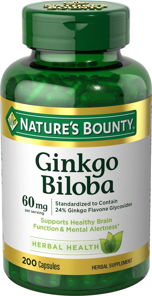 Bounty Ginkgo Biloba, podpira zdravo delovanje možganov, zeliščni dodatek, 60 Mg, 200 kapsul