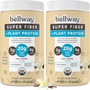 Bellway Super Fiber + Protein Powder (2 pakiranji), Sugar-free Organic Psyllium Husk Fiber Supplement Powder z 20g rastlinskih beljakovin na serviranje, Zelo Vanilla, 24.14 oz