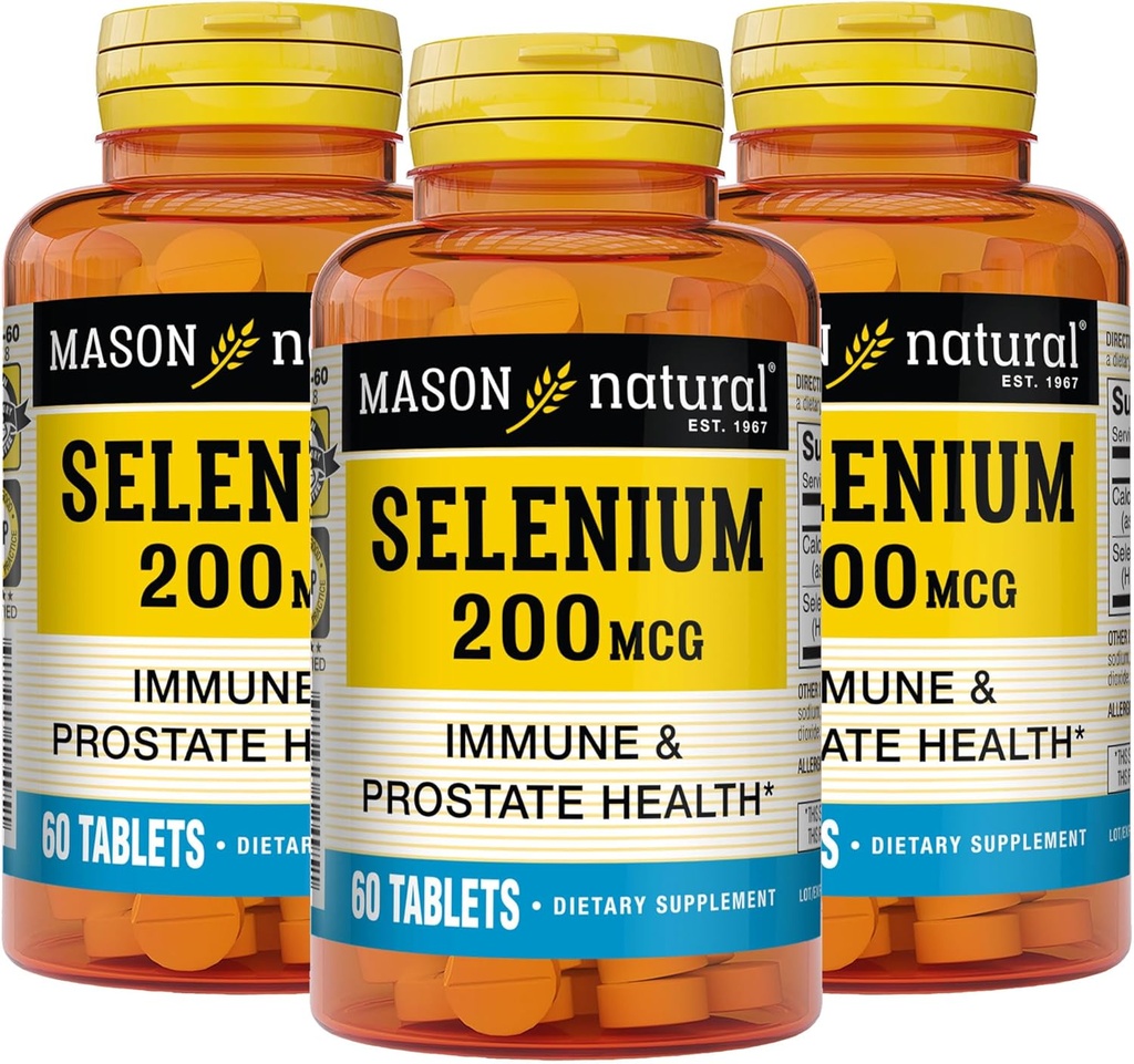 MASON NARAVNI Selen 200 mcg - Antioksidant dodatek za imuno podporo in prostate zdravje, Essential Trace Mineral, 60 tablet (paket 3)
