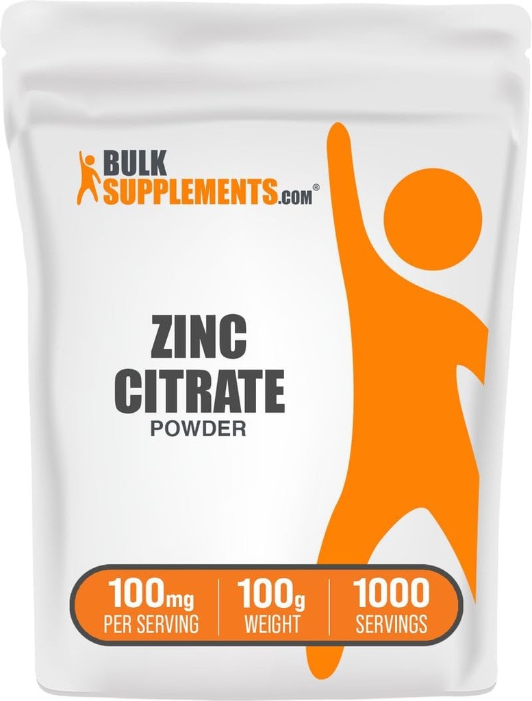 BulkSupplements.com Cinkov citrat v prahu - cinkovi dodatki, mineralna dopolnila, za imuno podporo - Gluten Free, 100mg na serviranje, 100g (3.5 oz) (Pack of 1)