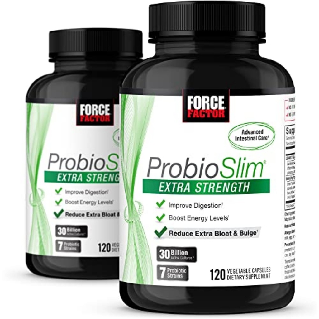 Force Factor ProbioSlim Extra Jakost, Probiotic dodatek za ženske in moške s 30 milijard CFU in izvleček zelenega čaja za Gut Health Support, Hrup in plin Relief, 120 število (Pack po 2)