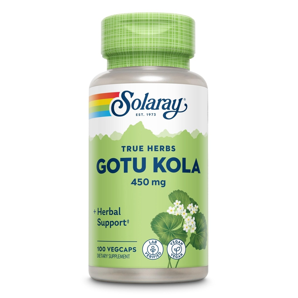 SOLARAY Gotu Kola 450mg - Centella Asiatica Zeliščni dodatki - Gotu Kola Kapsule narejene s celim prezračevanjem za močno podporo Wellness - Vegan, Non-GMO, Lab preverjeno, 60-dnevno garancijo, 100 Služabniki