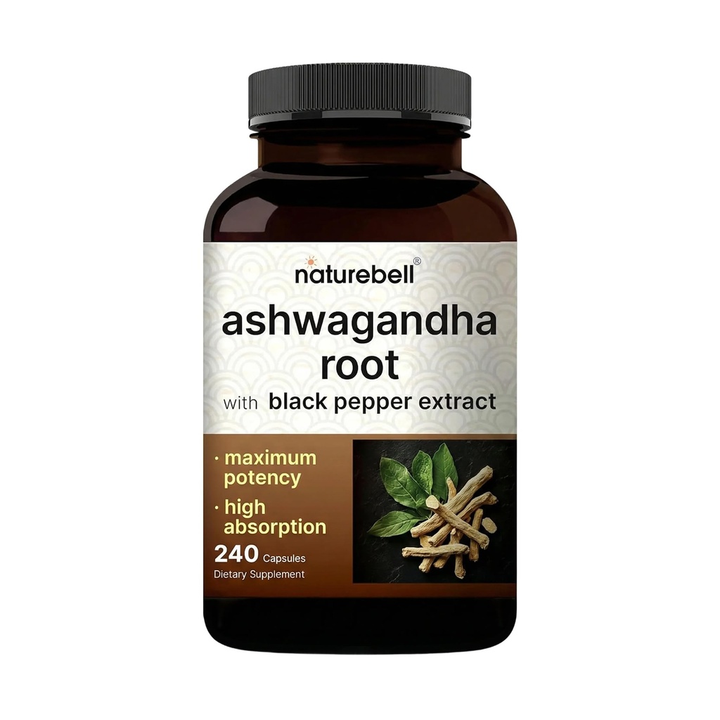 NatureBell Ashwagandha s črnim poprom, 240 Kapsule 