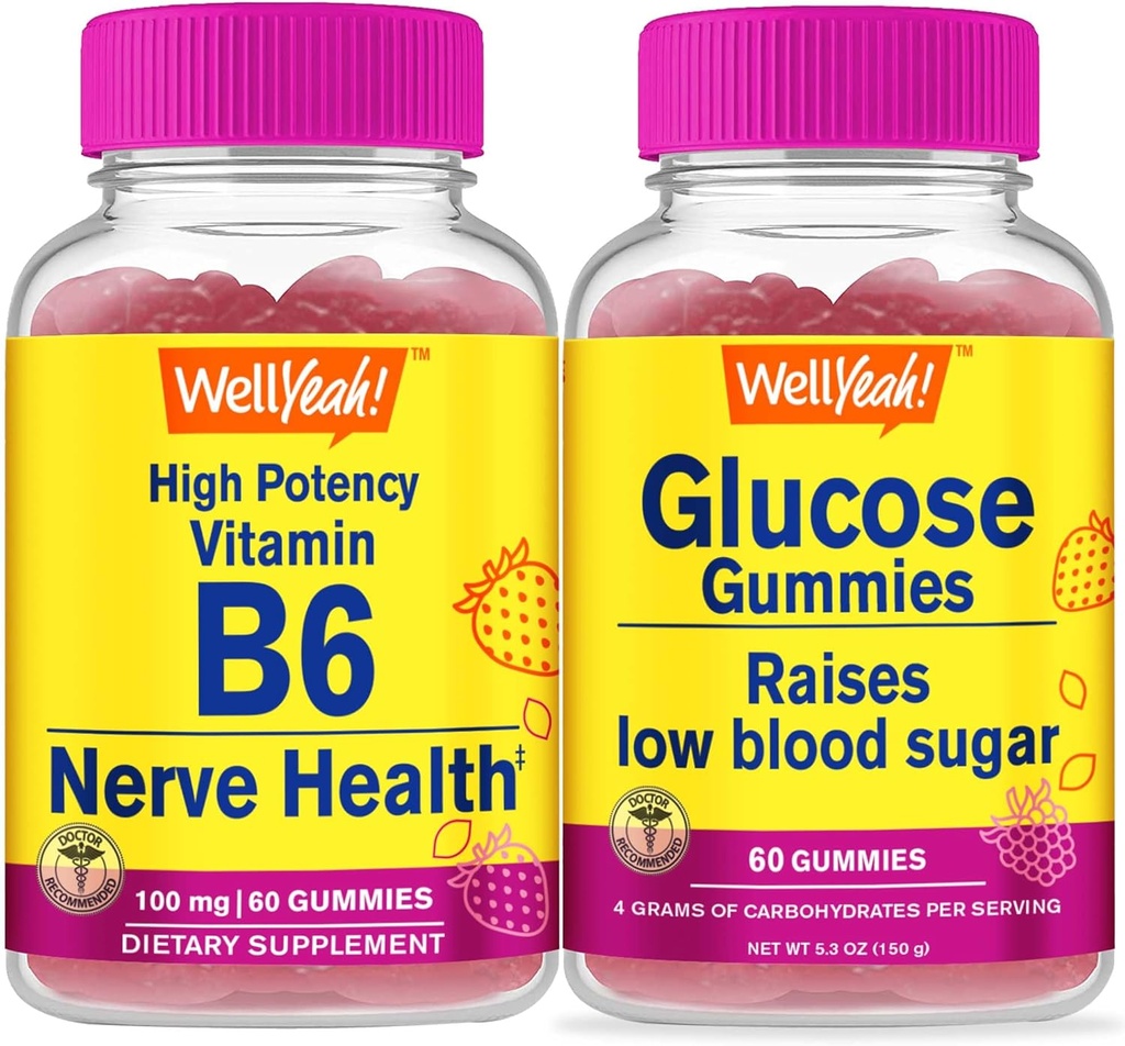 WellYea High Potency Vitamin B6 + Glukoza, Gummies Bundele - odličen okus, dodatek vitaminov, Gluten brez, GSO brezplačno, žvečljivi gumi