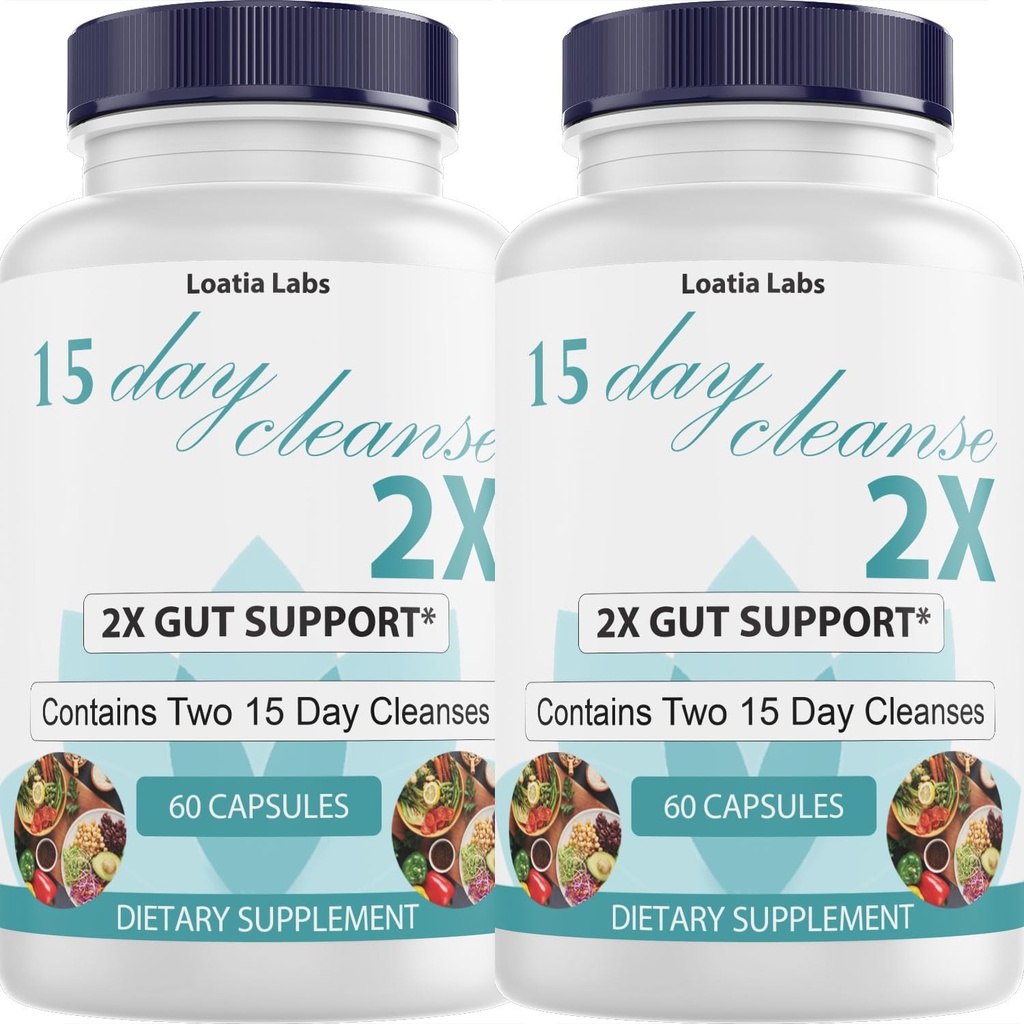 15 Day Cleanse 2X - Double Gut & Colon Support - Advanced Gut Cleanse Detox za ženske in moške z Alfalfo, Cascara Sagrada, Probiotics & Psyllium Husk - Non-GMO - Izdelano v ZDA - 60 kapsul (2 steklenici)
