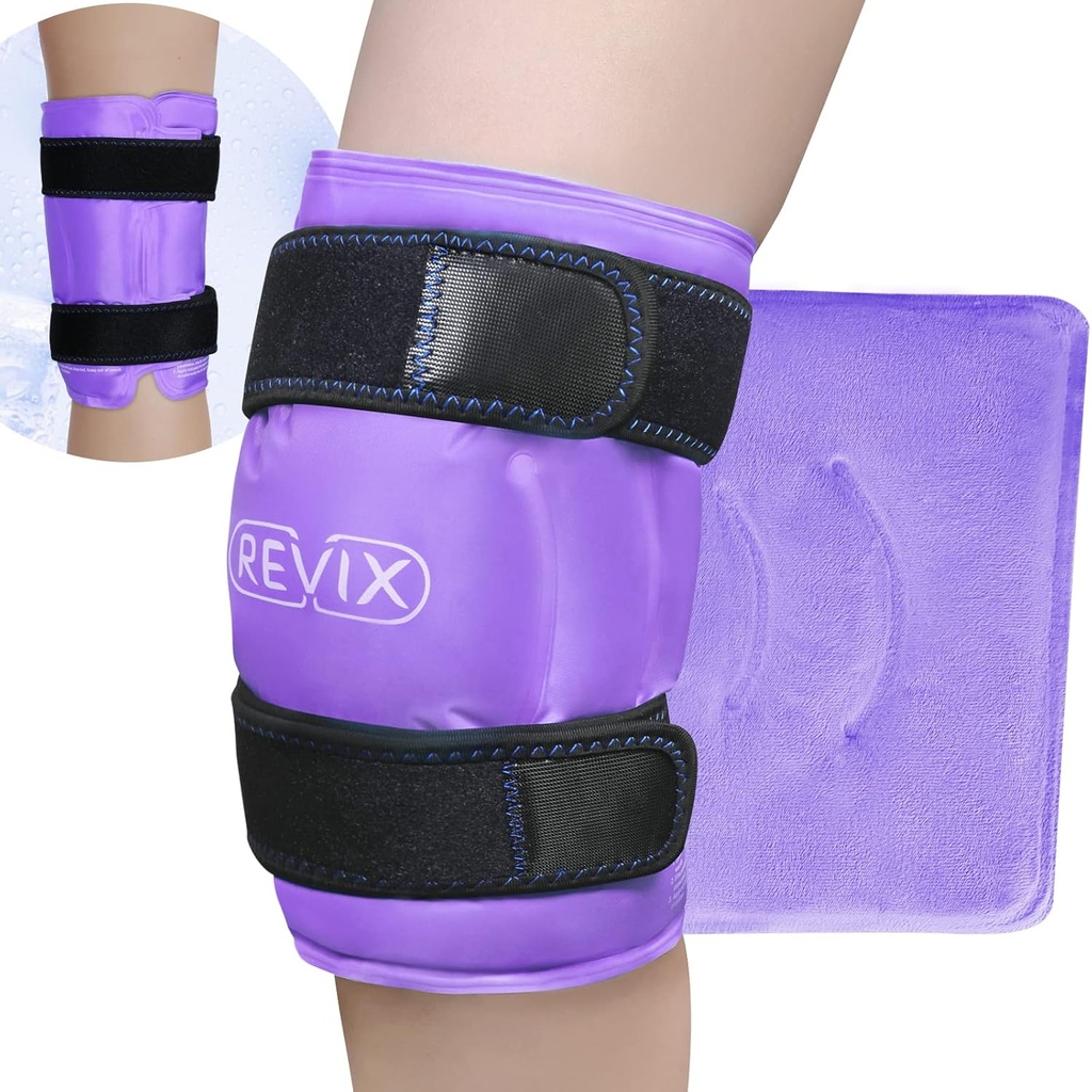 REVIX XL Koleno Ledeni zavoj okoli celotnega kolena, Gel Ledeni paket za bolečine v mišicah, Hladno pakiranje za zmanjšanje neprijetnosti in spodbujanje prilagodljivosti, Mehke Plush obloge, Purple
