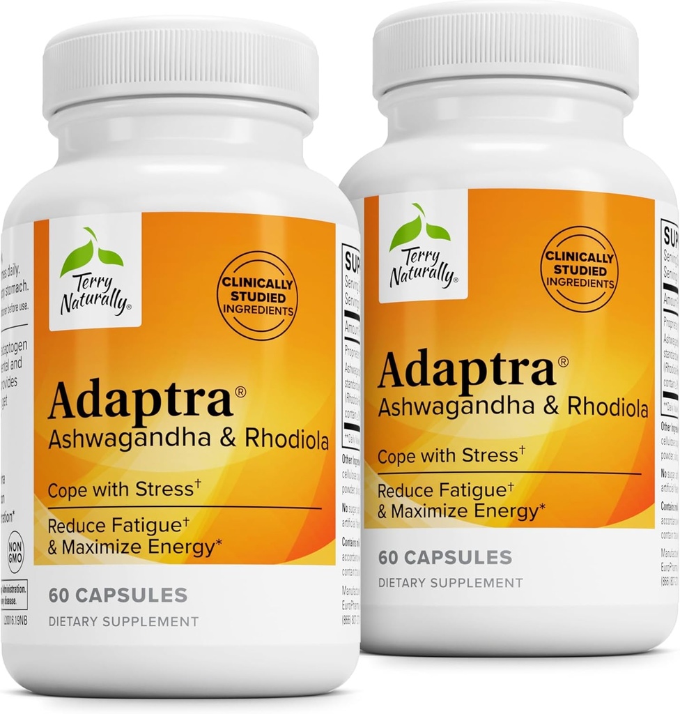 Terry naravno Adadra - dodatek k podpori Adrenal Health - Ashwagandha dodatek z Rhodiola Rosea Extract - Zeliščni dodatek k podpori energije in koncentracije - 60 kapsul (Pack of 2)