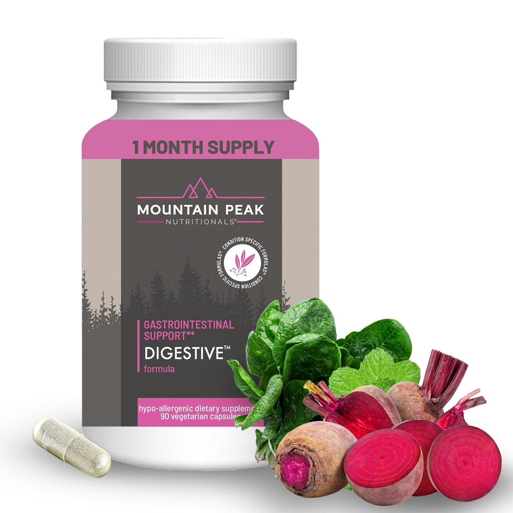 Mountain Peak Nutritionals Prebavni encimi in probiotiki za Gut Health & Bloating Relief - Advanced Digestion Supplement w/ 12- Train Probiotic Blend & Betaine HCl (90 Vegetarijanske kapsule)