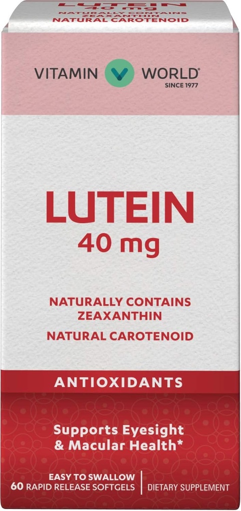 Vitamin World Lutein 40mg 60 Hitro sproščanje Mehčalci, Oko zdravje, Vizija, Antioksidant